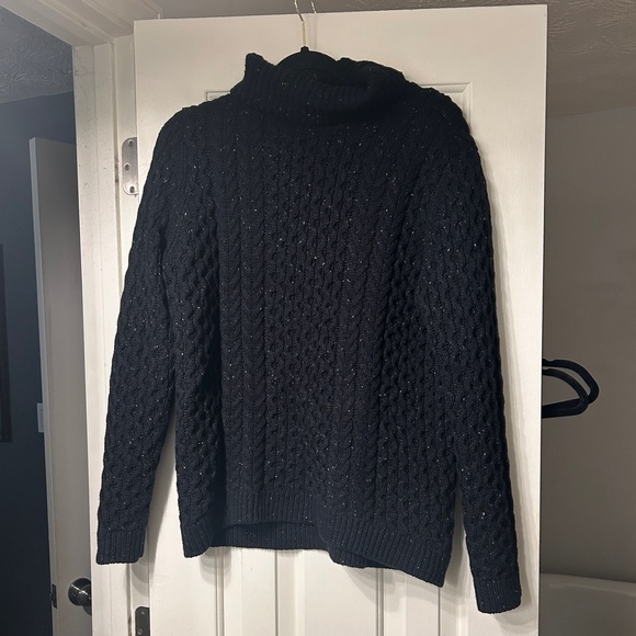 Lands' End Sweaters - Land's End Wool Blend Chunky Fisherman Cable Knit Speckled Turtleneck Sweater